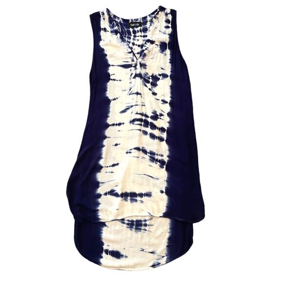 Fab’rik 100% Rayon Navy & Cream Tie Dye Sleeveless Dress - Picture 1 of 13